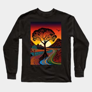 Aboriginal Art Inspired Landscape Long Sleeve T-Shirt